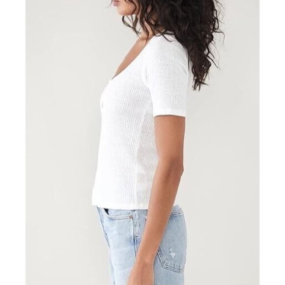 Vince Women's Short Sleeve Scoop Neck Henley Top Semi-Sheer Sz XXXL Optic White - Picture 3 of 12